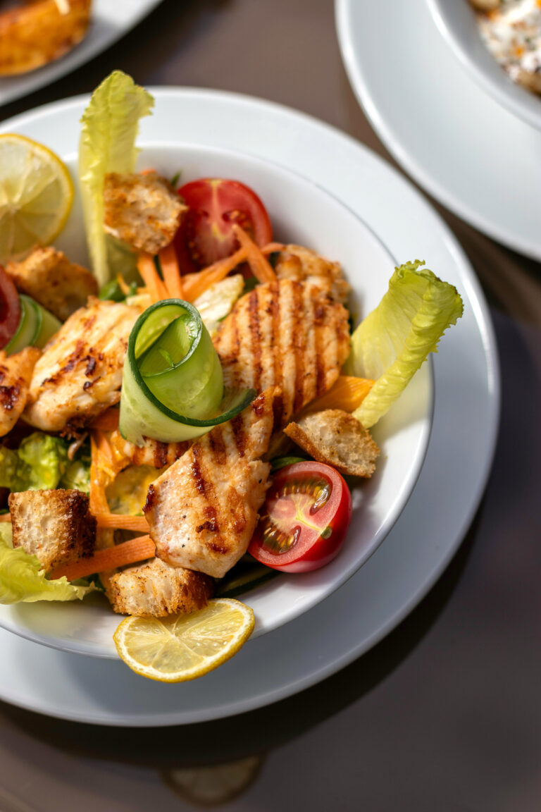 Grilled Chicken Salad with Lemon and Crunchy Veggies