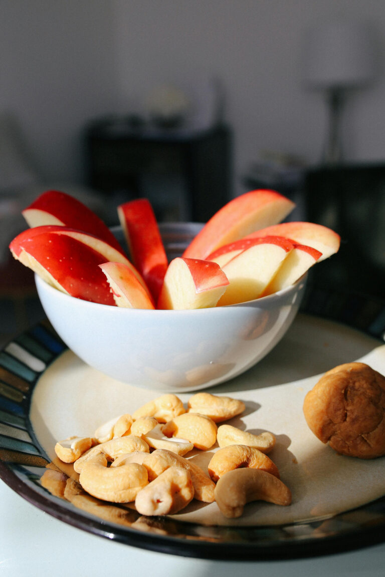 Simple Apple Snack Bowl with Cashews and Dried Fruit