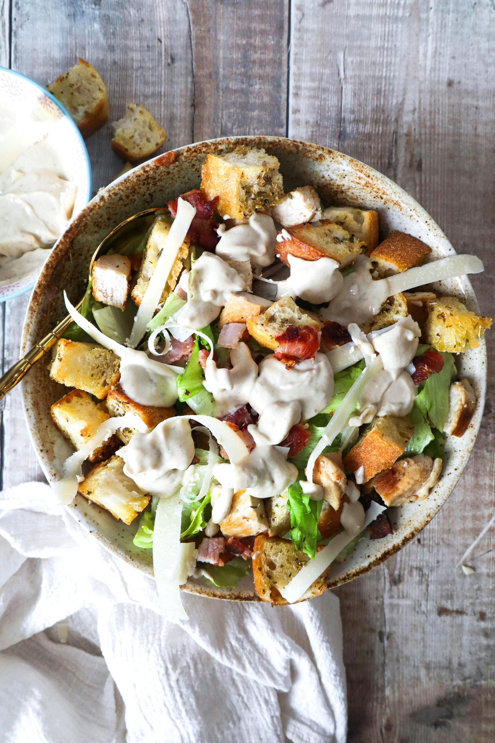 Loaded Chicken Caesar Salad with Crispy Bacon and Garlic Croutons