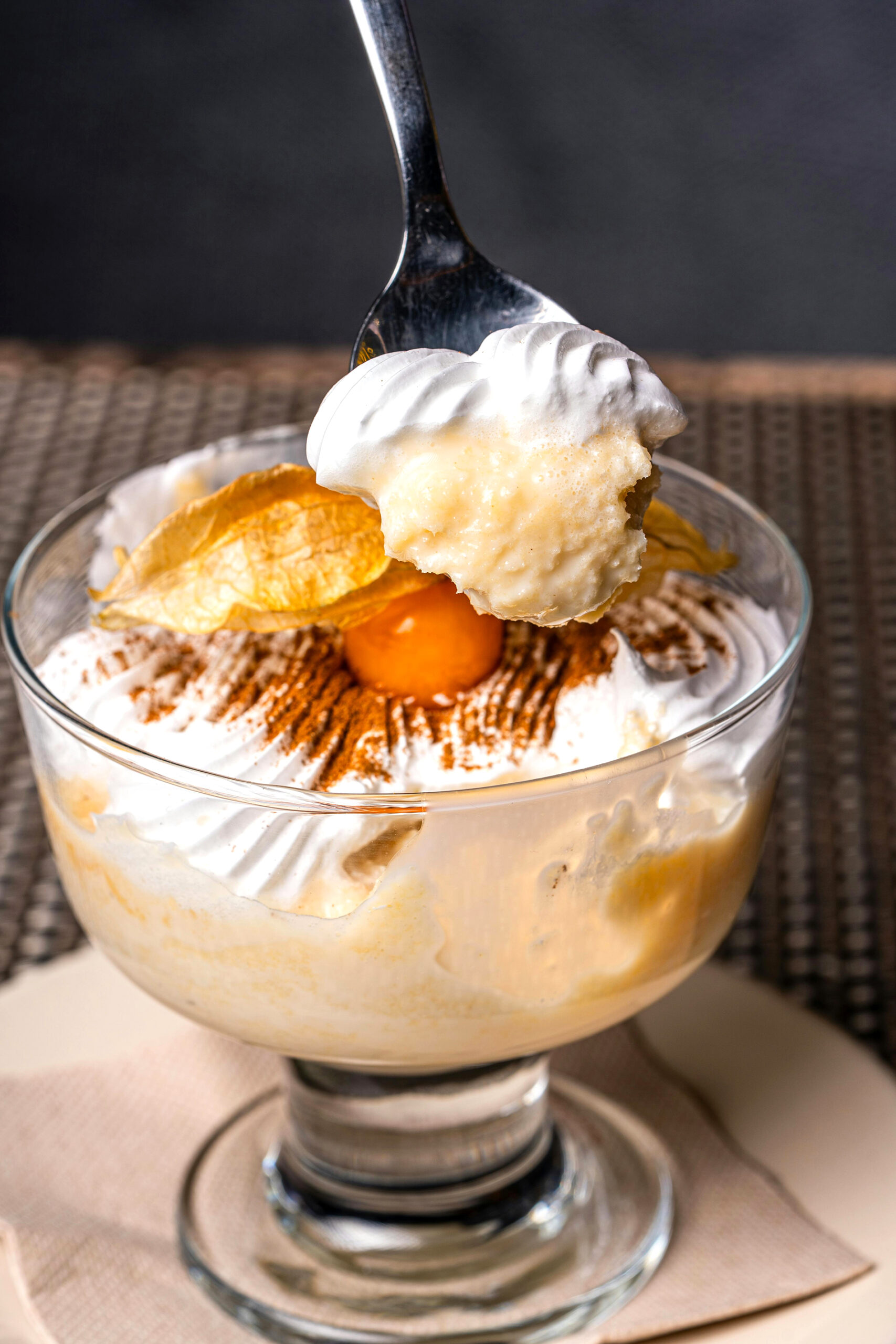 Creamy Vanilla Custard Cups with Whipped Cream and Cinnamon