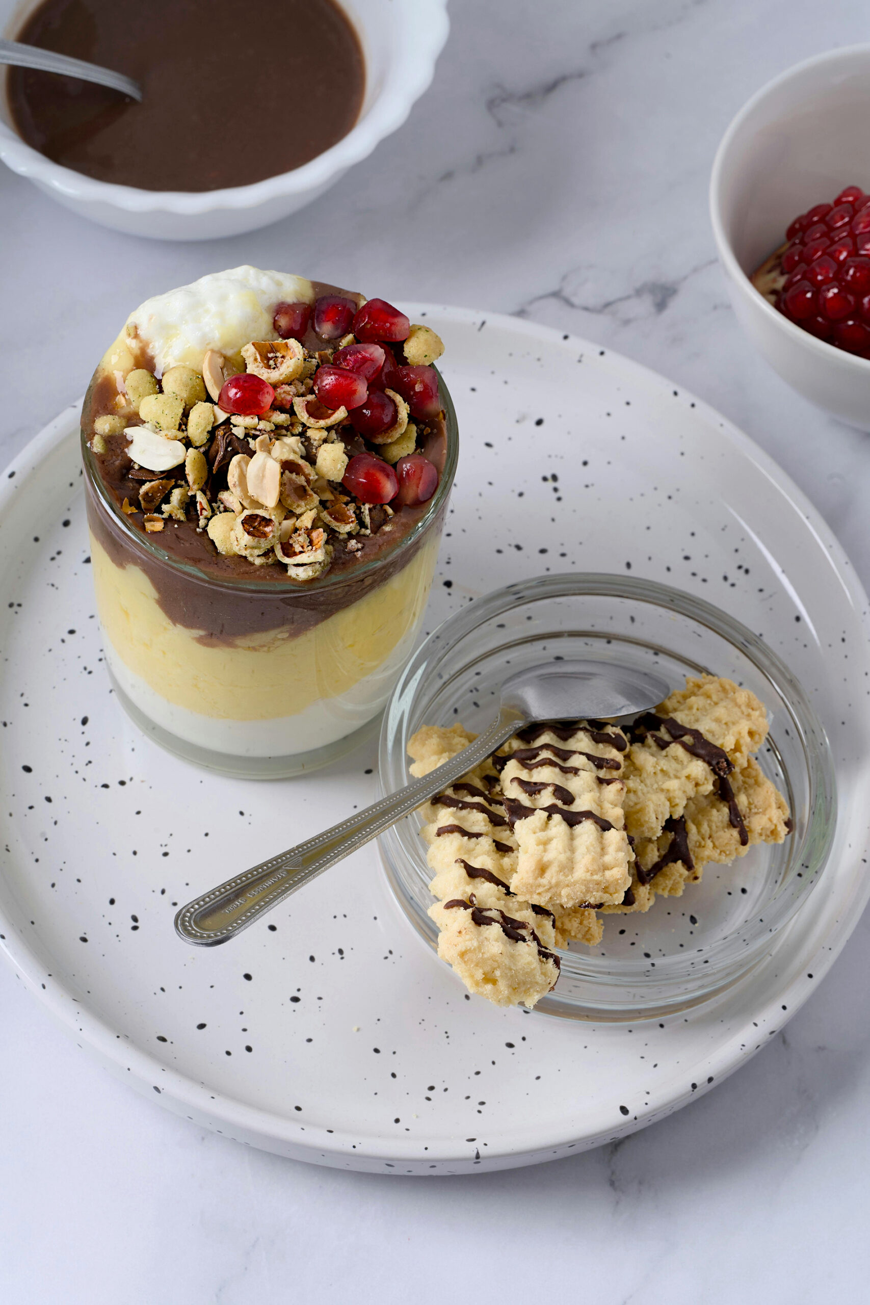 Layered Chocolate Custard Dessert Cups with Crunchy Toppings