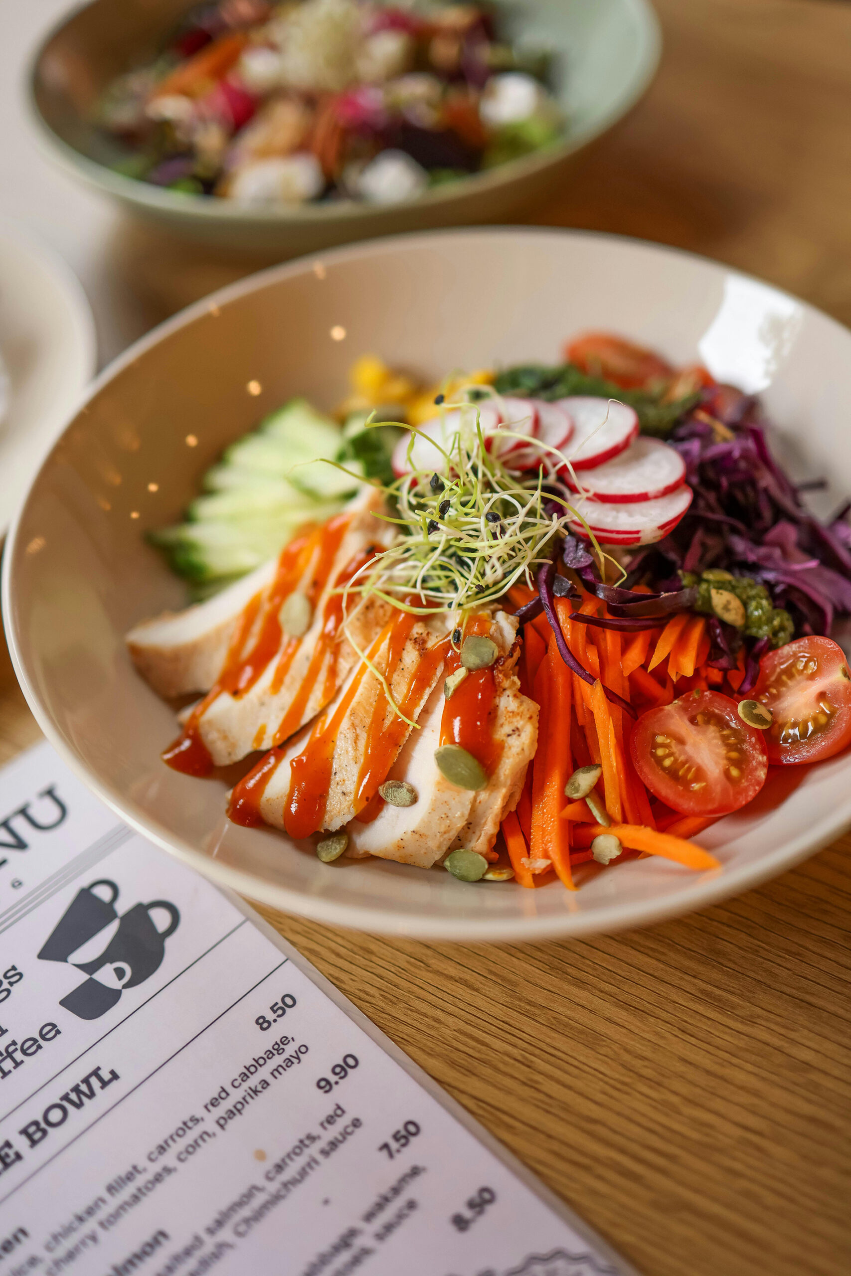 Colorful Chicken Veggie Bowl with Spicy Drizzle